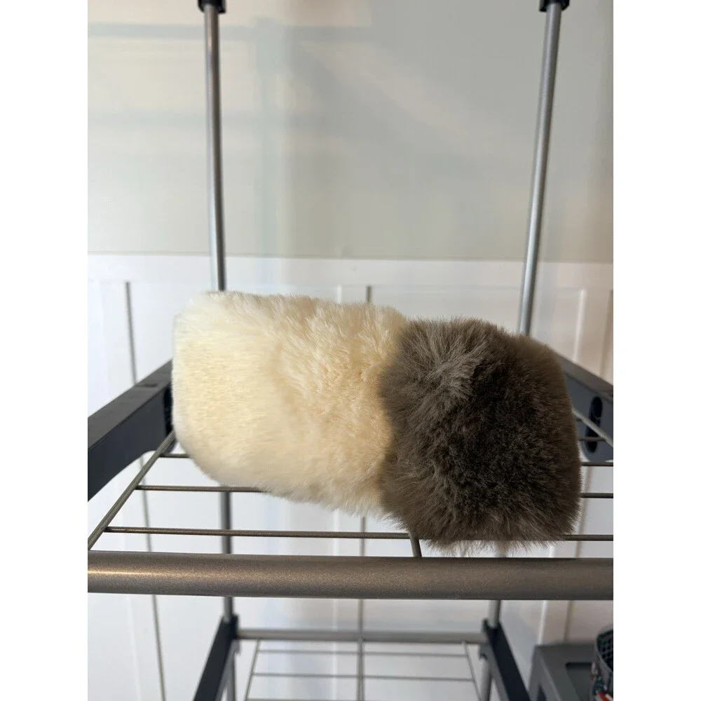 T.P.O. Faux Fur Colorblock Scarf Cream/Brown Magnetic Closure Wrap